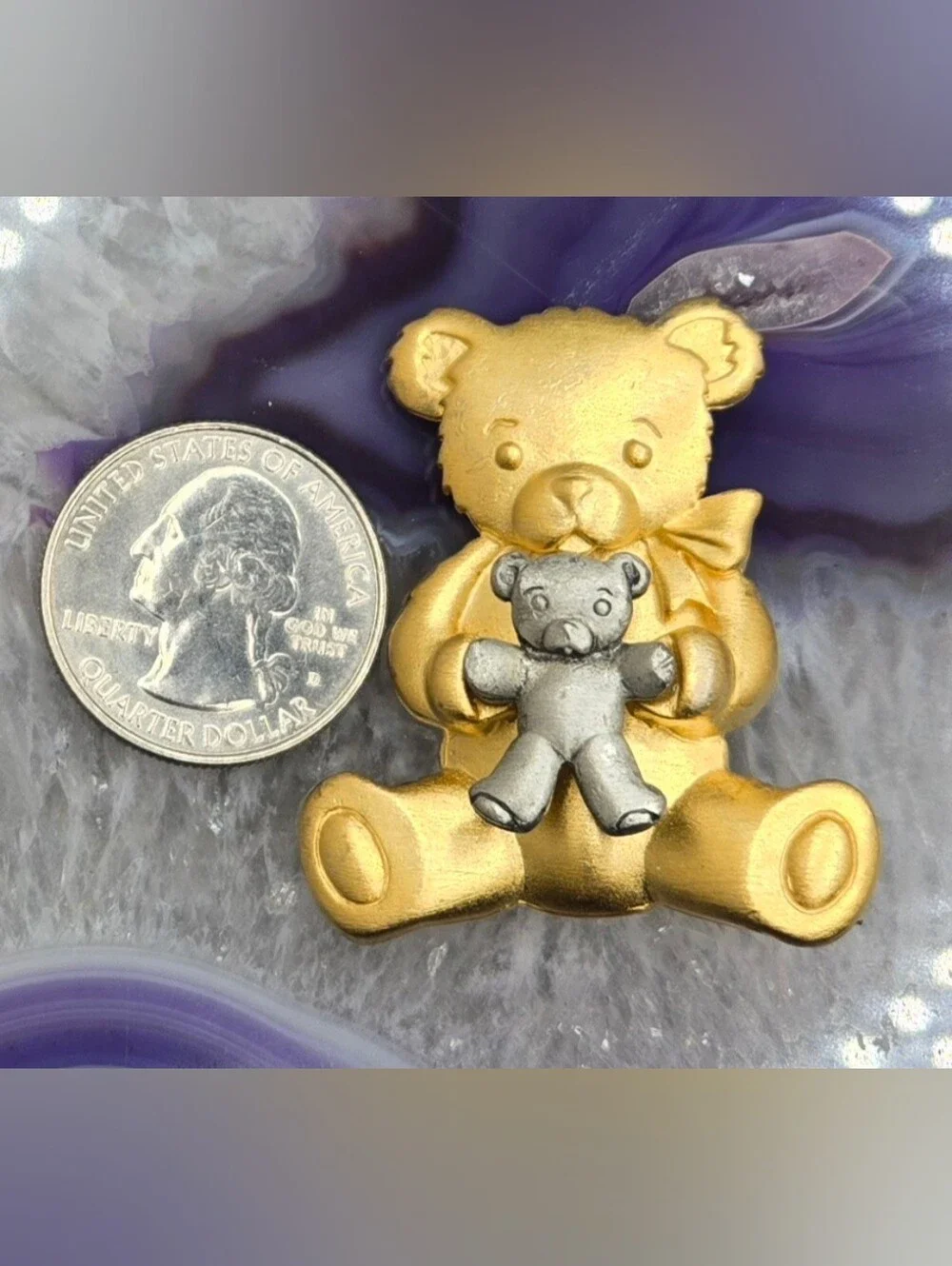 JJ Jonette Teddy Bear Brooch Two-tone Measures 2